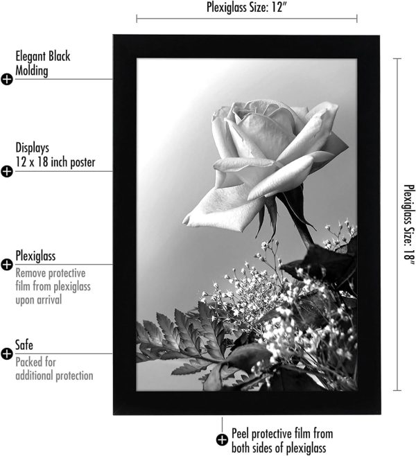 Americanflat 12x18 Poster Frame with Polished Plexiglass - Black Picture Frame with Engineered Wood - Epic Collection - Wide Photo Frame for Wall Display - Image 2