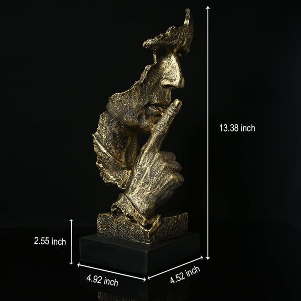 fazhongfa Thinker Statue - Silence is Gold Modern Decor Creative Abstract Art Figurine Resin Sculptures Decoration Room Home Study Office Figurines for Desktop Shelf Table Ornament (Bronze) - Image 2