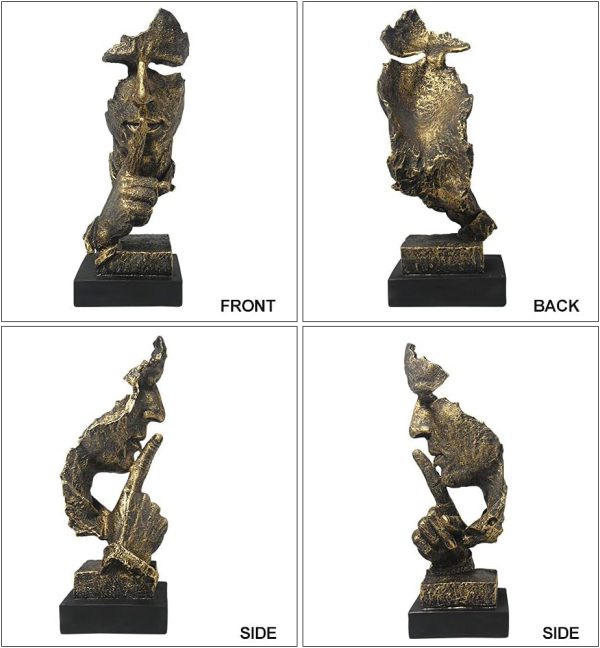 fazhongfa Thinker Statue - Silence is Gold Modern Decor Creative Abstract Art Figurine Resin Sculptures Decoration Room Home Study Office Figurines for Desktop Shelf Table Ornament (Bronze) - Image 3