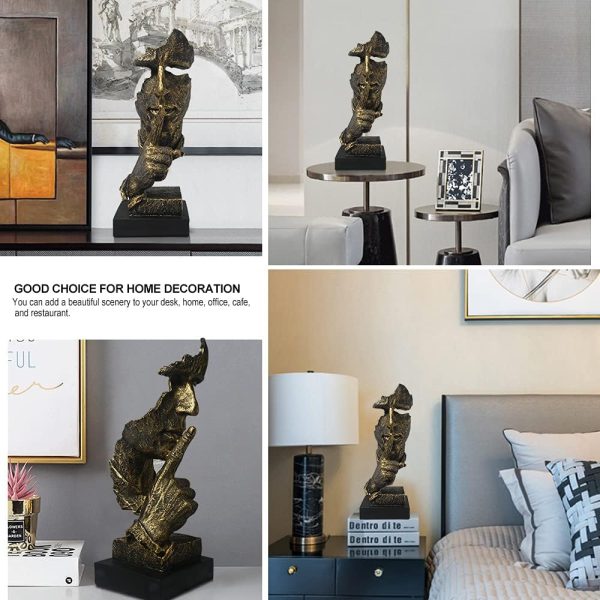fazhongfa Thinker Statue - Silence is Gold Modern Decor Creative Abstract Art Figurine Resin Sculptures Decoration Room Home Study Office Figurines for Desktop Shelf Table Ornament (Bronze) - Image 5