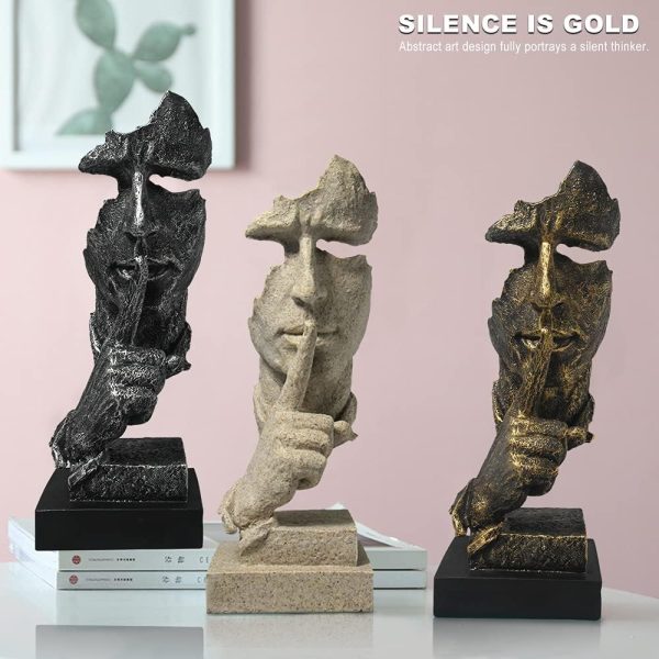 fazhongfa Thinker Statue - Silence is Gold Modern Decor Creative Abstract Art Figurine Resin Sculptures Decoration Room Home Study Office Figurines for Desktop Shelf Table Ornament (Bronze) - Image 6