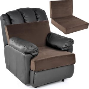 HOMBYS Memory Foam Recliner Cushion for Elderly, 4" Thickness Seat Cushion with Lumbar Support Pillow, Non-Slip & Supportive Chair Seat Cushion with Backrest, (Brown,13" Backrest)