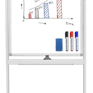 Magnetic Mobile White Board, 40 x 24 Double Sided Dry Erase Board Rolling Whiteboard Aluminum Frame Standing Whiteboard on Wheels