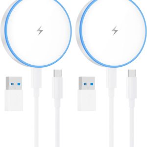 MagSafe Charger 2 Pack 15W Magnetic Wireless Charger Fast Charging Pad Compatible with iPhone 16/15/14/13/12 Series & AirPods 3/2/Pro Magnetic MagSafe Charging Pad with Dual Charging Ports