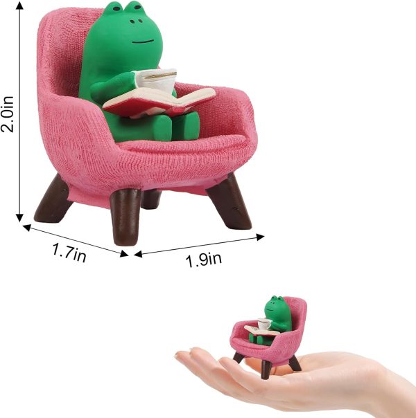 Miniature Frog Figurines Desk Decor, Funny Frog Statue Home Office Frog Decoration, Cute Frog Fairy Garden Resin Decorations, Small Frog Statues Gifts Ornaments Frog Lovers(Pink Sofa) - Image 2