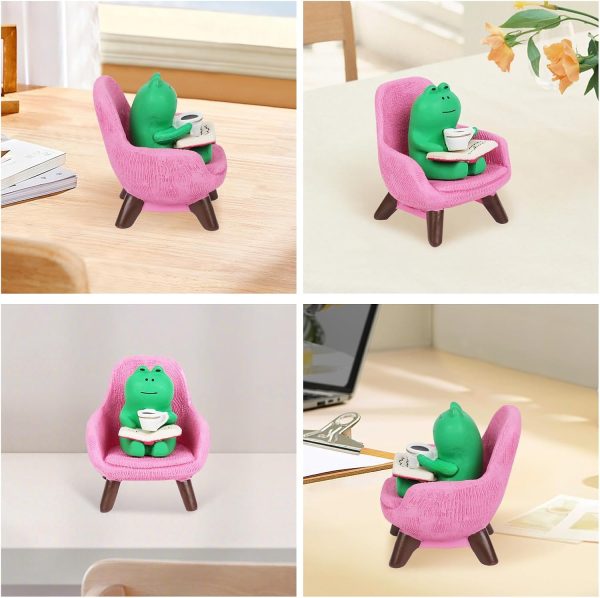 Miniature Frog Figurines Desk Decor, Funny Frog Statue Home Office Frog Decoration, Cute Frog Fairy Garden Resin Decorations, Small Frog Statues Gifts Ornaments Frog Lovers(Pink Sofa) - Image 3