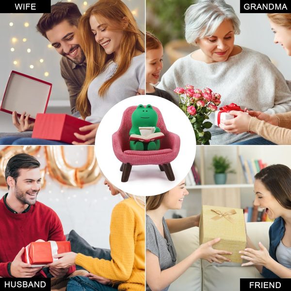 Miniature Frog Figurines Desk Decor, Funny Frog Statue Home Office Frog Decoration, Cute Frog Fairy Garden Resin Decorations, Small Frog Statues Gifts Ornaments Frog Lovers(Pink Sofa) - Image 4