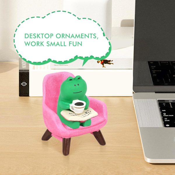 Miniature Frog Figurines Desk Decor, Funny Frog Statue Home Office Frog Decoration, Cute Frog Fairy Garden Resin Decorations, Small Frog Statues Gifts Ornaments Frog Lovers(Pink Sofa) - Image 5