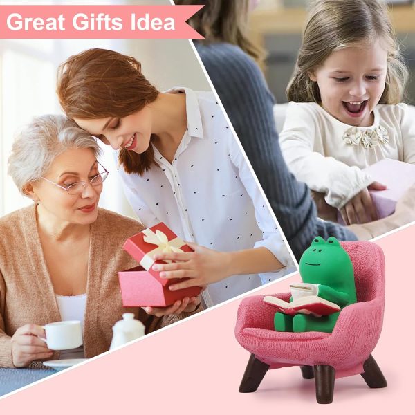 Miniature Frog Figurines Desk Decor, Funny Frog Statue Home Office Frog Decoration, Cute Frog Fairy Garden Resin Decorations, Small Frog Statues Gifts Ornaments Frog Lovers(Pink Sofa) - Image 7