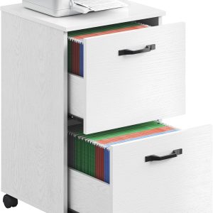 VASAGLE 2-Drawer File Cabinet, Filing Cabinet for Home Office, Small Rolling File Cabinet, Printer Stand, for A4, Letter-Size Files, Hanging File Folders, Industrial, White UOFC040W46